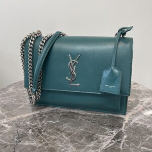 サンローランのティールグリーンカラーのサンセット チェーンショルダーバッグ