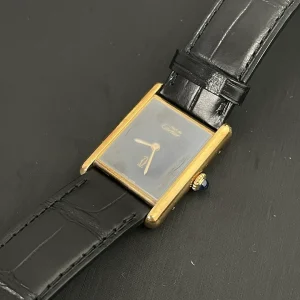 カルティエ マストタンク ヴェルメイユ SM 手巻き ブラックダイヤル 黒ベルト 高松 買取