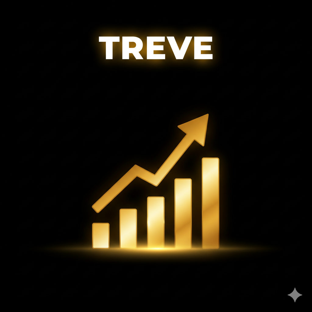 TREVE（トレリバ）のロゴと金色の右肩上がりのグラフ。金相場の高騰と高価買取を象徴。K24、インゴット、貴金属買取。