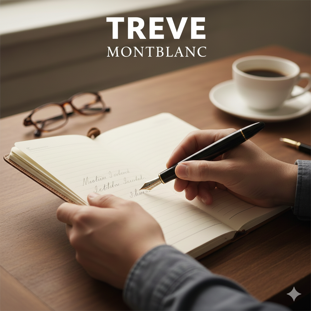 Montblanc（モンブラン）の万年筆で手帳に書く様子。高松市内のMONTBLANC買取専門店「TREVE」のイメージ画像。