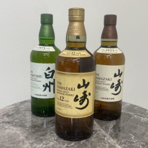 高松市の買取専門店で高価買取したサントリー山崎12年・山崎・白州の未開封ジャパニーズウイスキー3本セット