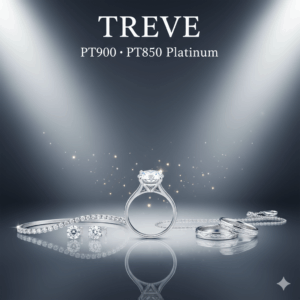 Pt900・Pt850プラチナの婚約指輪（エンゲージリング）、結婚指輪（マリッジリング）、テニスブレスレット、ピアスが並べられた画像。高松市内のプラチナ買取専門店「TREVE」のイメージ。