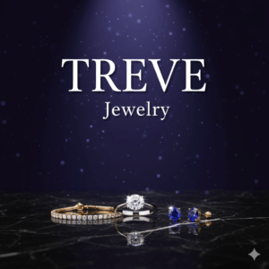 ダイヤモンドのソリティアリング、テニスブレスレット、サファイアのピアスなど、高級ジュエリーが並べられた画像。高松市内の宝石・ジュエリー買取専門店「TREVE」のイメージ。