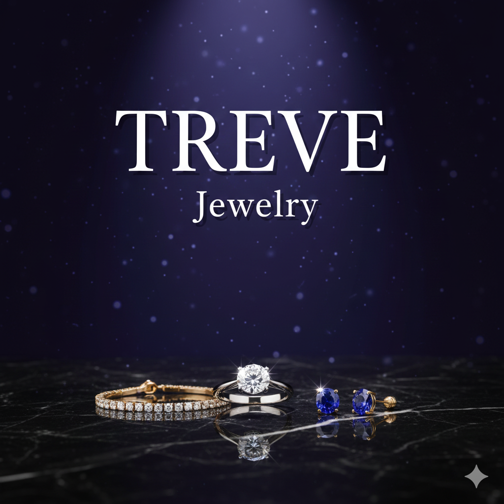 ダイヤモンドのソリティアリング、テニスブレスレット、サファイアのピアスなど、高級ジュエリーが並べられた画像。高松市内の宝石・ジュエリー買取専門店「TREVE」のイメージ。