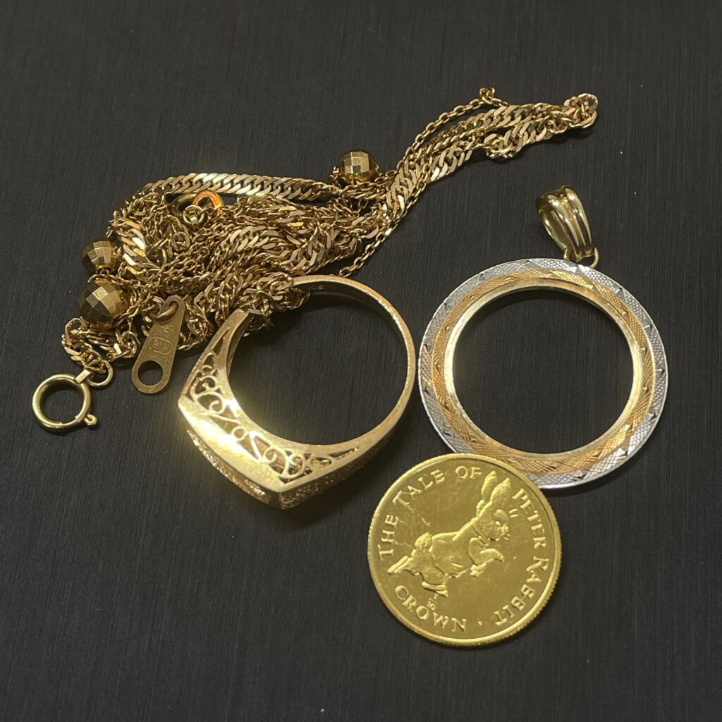 高松市でK18ネックレス・指輪・K24コイン（金貨）を高価買取。Google口コミで評判のトレリバ。