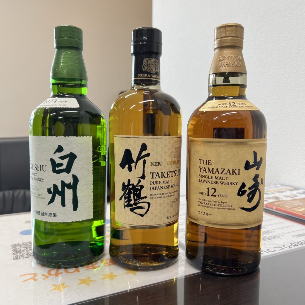 高松市のトレリバで買取したウイスキー、山崎12年、白州、竹鶴の3本セット（管理番号2812）。