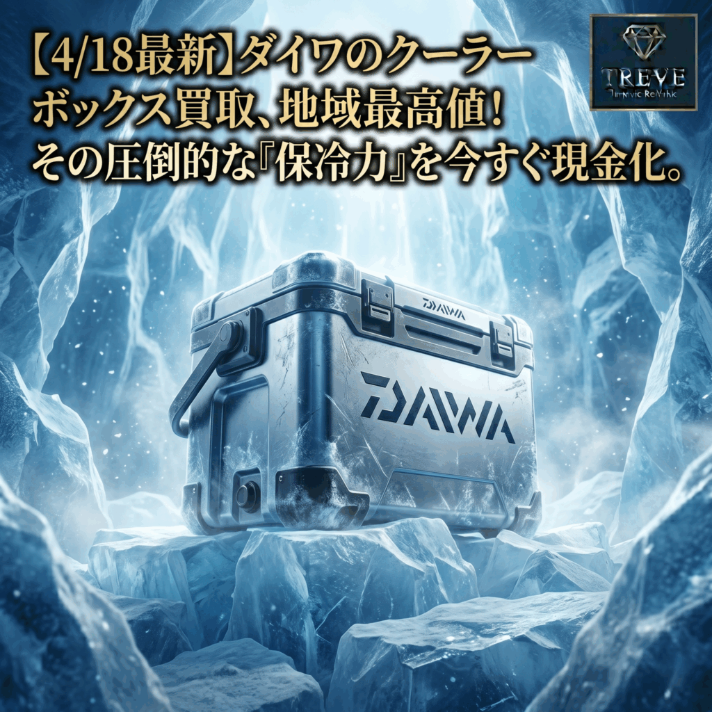 【4/18最新】高松市のダイワ（DAIWA）製クーラーボックス買取案内。氷に囲まれた高い保冷力を象徴するダイワ製品のイメージ。TREVE（トレリバ）ではプロ仕様の釣具を地域最高値で即日現金買取。