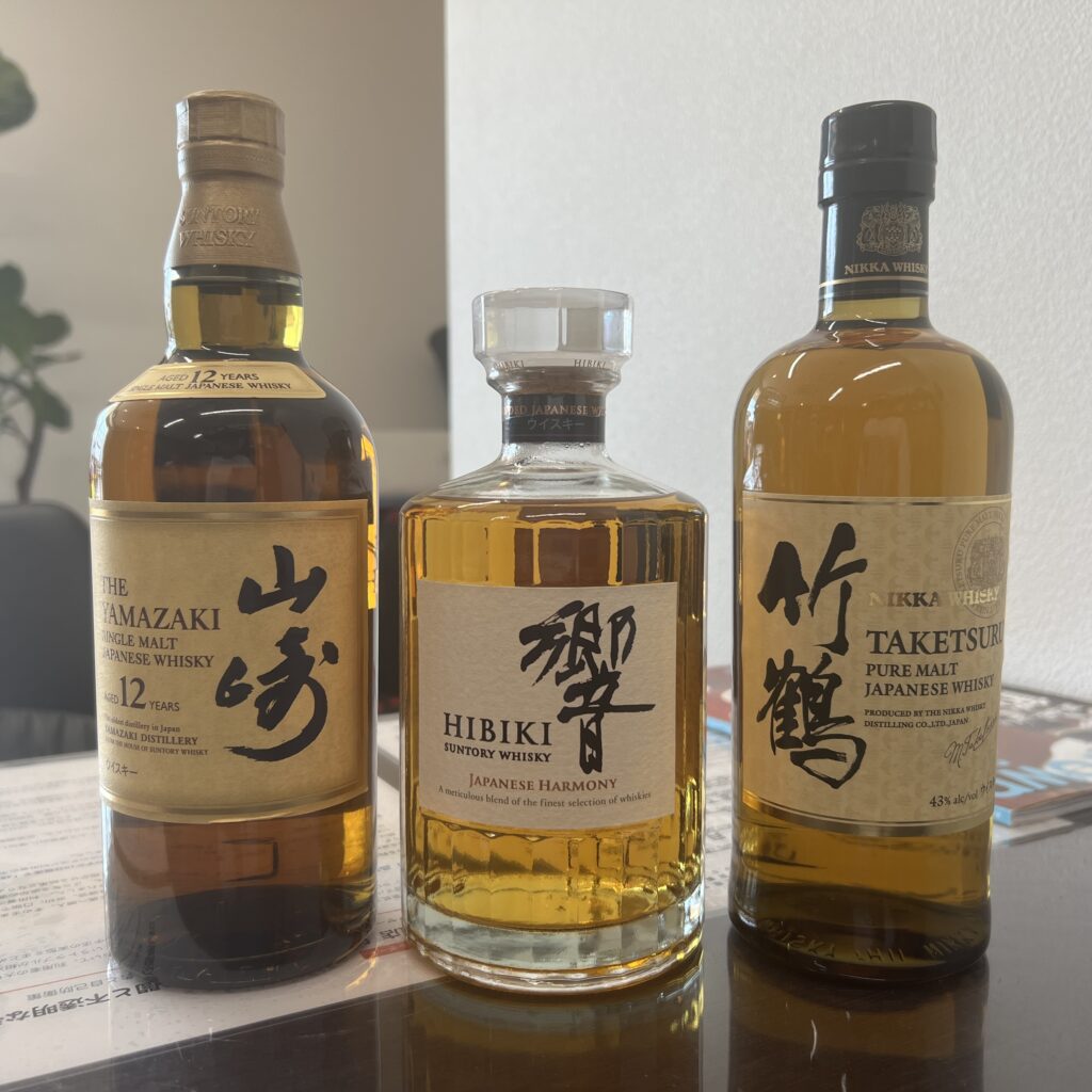 高松市のトレリバで買取したサントリー山崎12年、響ジャパニーズハーモニー、ニッカ竹鶴ピュアモルトのウイスキー3本