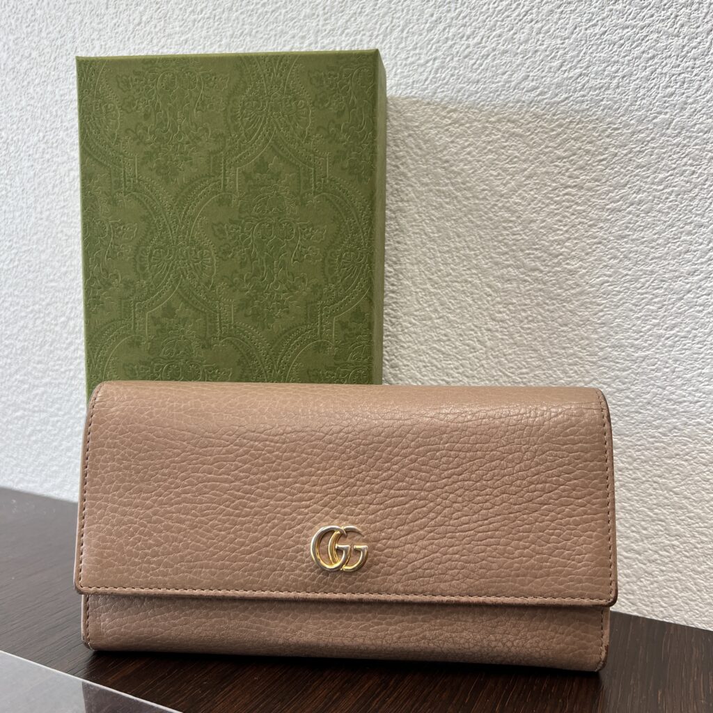 高松市のトレリバで買取したグッチ GGマーモント レザー長財布 ピンク 箱付の画像